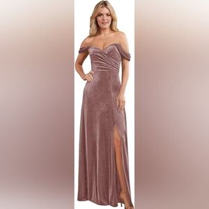 Off Shoulder Velvet Bridesmaid Dress Size 10 Dusty Rose